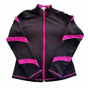 CHLOE NOEL Girl’s  Figure Skating Zip Up jacket 
Size XS       Black and Pink